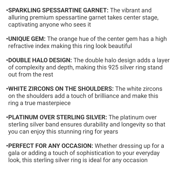 Genuine Spessartine Garnet & Zircon Ring in Platinum Over 925 Size 6! NEW - Picture 14 of 14